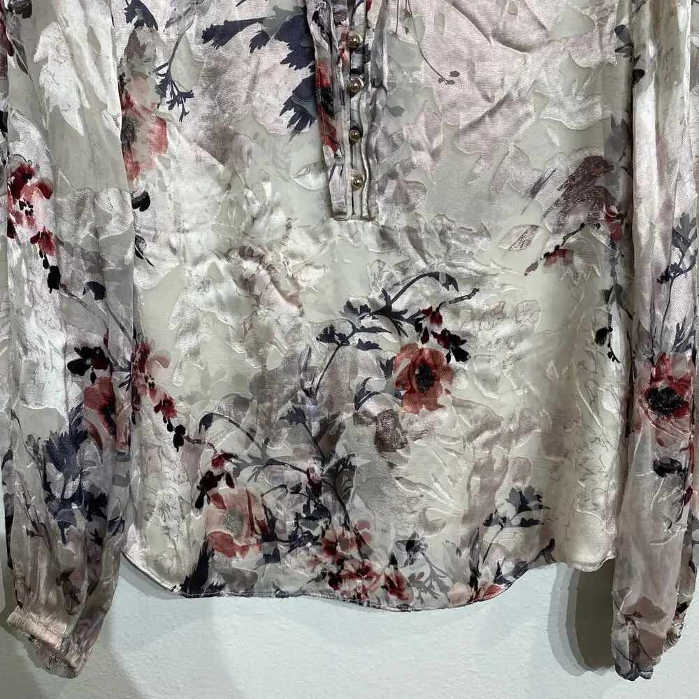 White House Black Market Floral Blouse Sz 10 - Picture 4 of 12